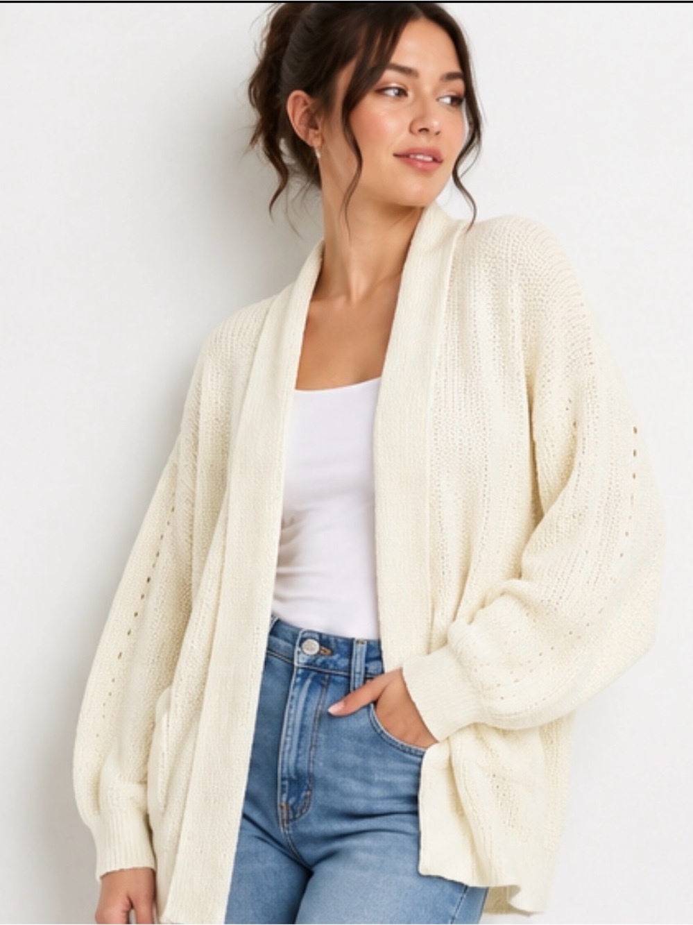 Universal Thread 100% Cotton Knit Cardigan Cream Size L